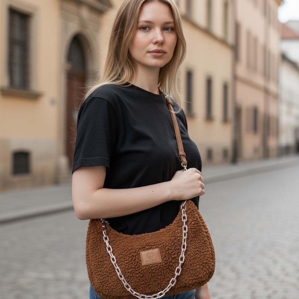 Brown Faux Fur Shoulder Bag - Picture 2 of 3